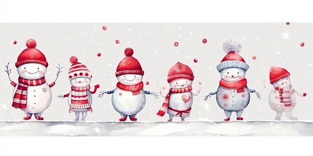 cartoon of Cute snowmen rejoice in winter holidaysChristmas background