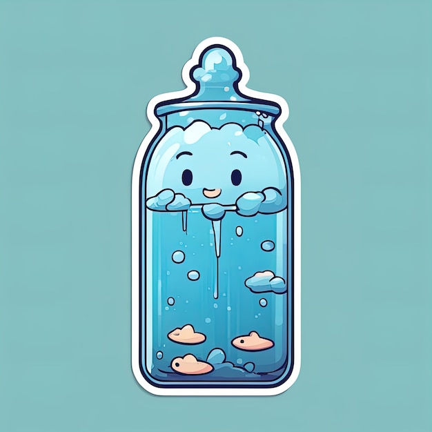 Мультяшная милая капля воды в воде с облаками рисованная иллюстрация с милым изолированным персонажем