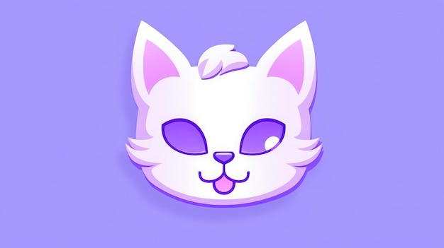a cartoon of a cute white cat with pink eyes and a purple background.