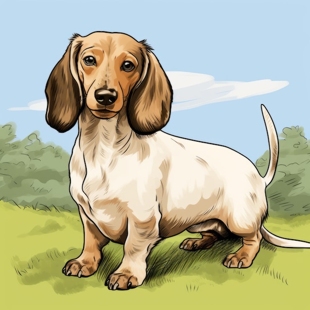 Foto cartoon dachshund hond portret in elegante inkt stijl