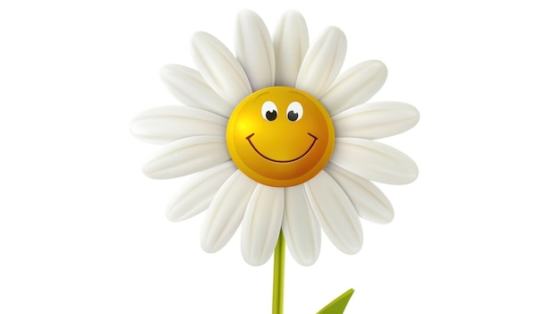 cartoon daisy flower with a smiley face on white background cheerful and cute illustration generative ai