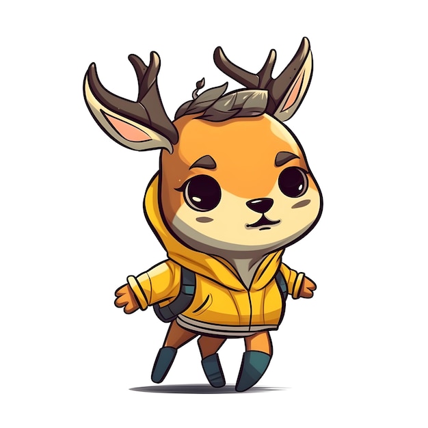 A cartoon of a deer wearing a yellow hoodie