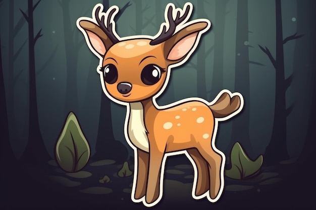 A cartoon deer with big eyes is in the dark