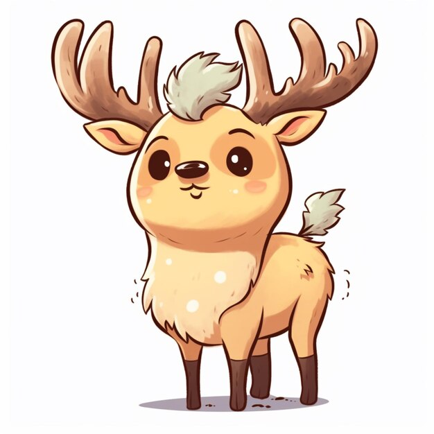 Photo cartoon deer with a white nose and brown horns generative ai