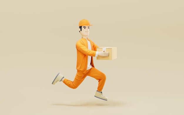 A cartoon deliveryman and gifts 3d rendering