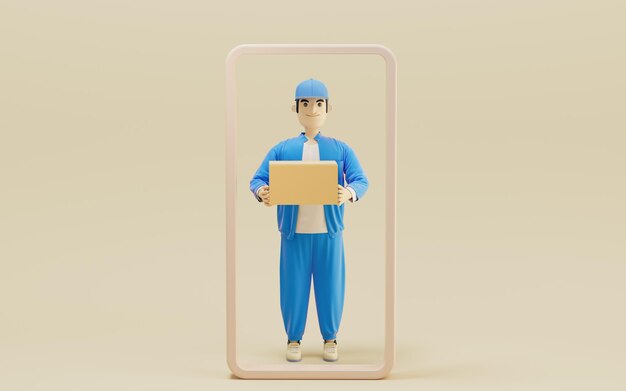 A cartoon deliveryman and gifts 3d rendering