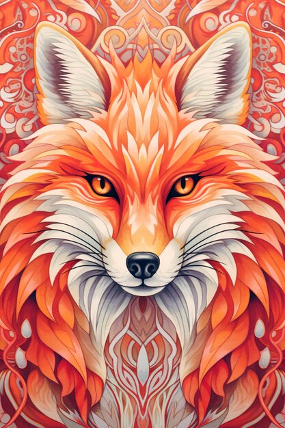 a cartoon depiction of a fox with bright orange eyes