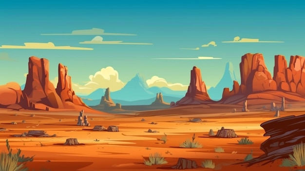 A cartoon desert landscape with rocks and grass generative ai