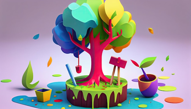 Cartoon design tree planting illustration colorful Earth Day the importance of loving nature