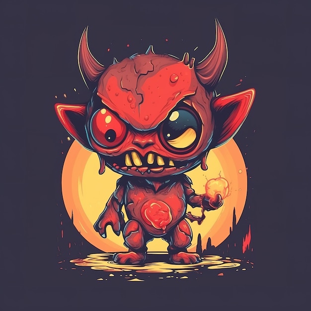 A cartoon of a devil with a yellow moon in the background.