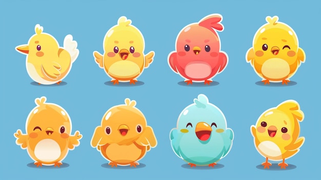 Photo a cartoon of different colored birds with different colors