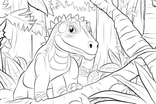 Cartoon Dinosaur Exploration Coloring Fun for Little Ones
