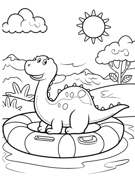 Photo a cartoon dinosaur is floating on a life preserve in the water