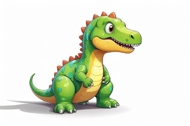 Cartoon dinosaur sitting on the ground with a white background generative ai