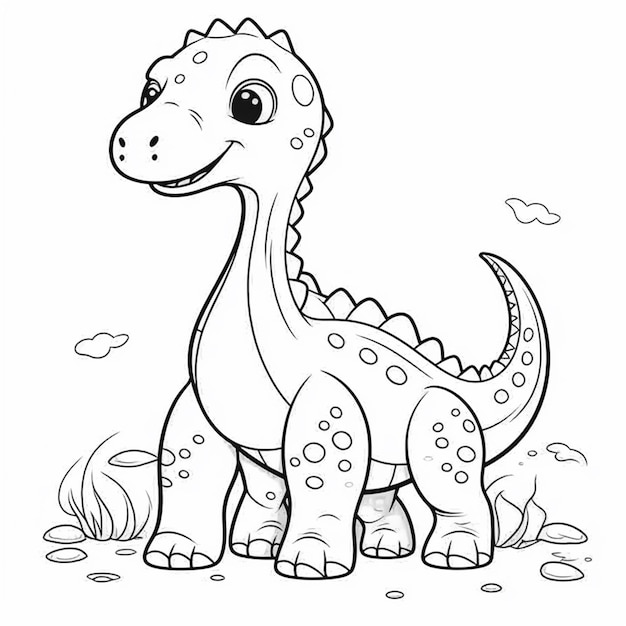 a cartoon dinosaur standing in the grass with a sky background generative ai