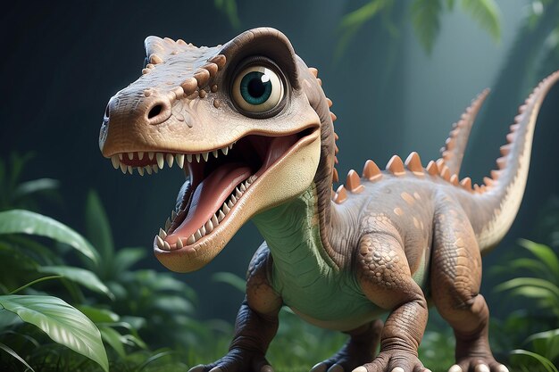Фото Карикатурный динозавр с большими глазами и большой улыбкой