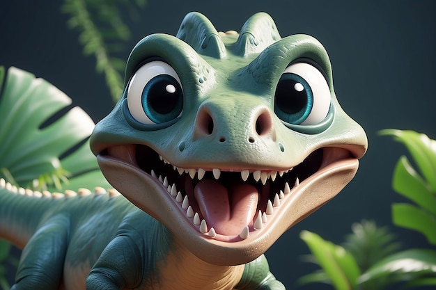 Cartoon dinosaur with big eyes and a big smile generative ai