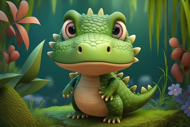 A cartoon dinosaur with a green eye and a green eye.