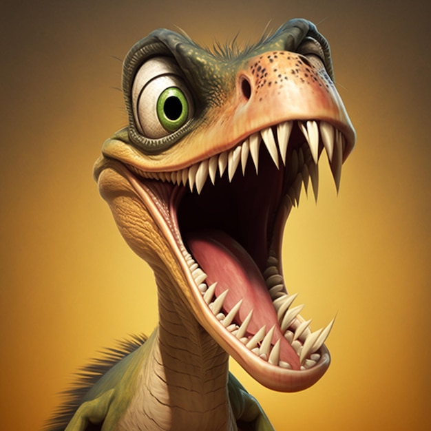 A cartoon dinosaur with its mouth wide open.