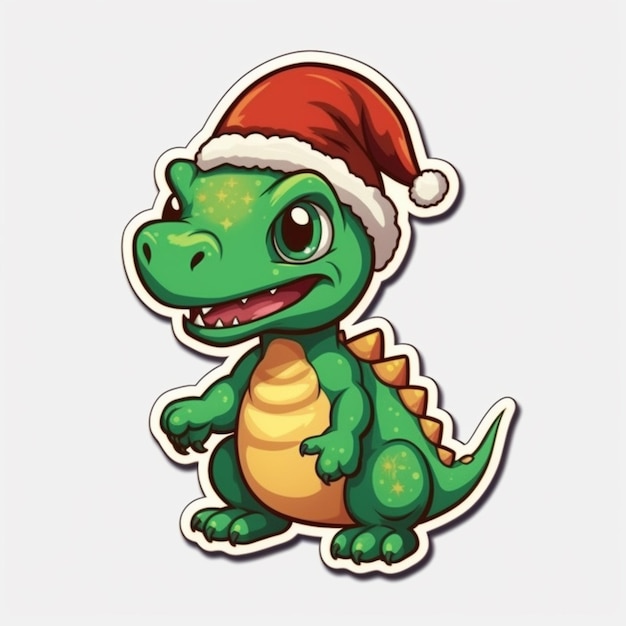 cartoon dinosaur with santa hat generative ai