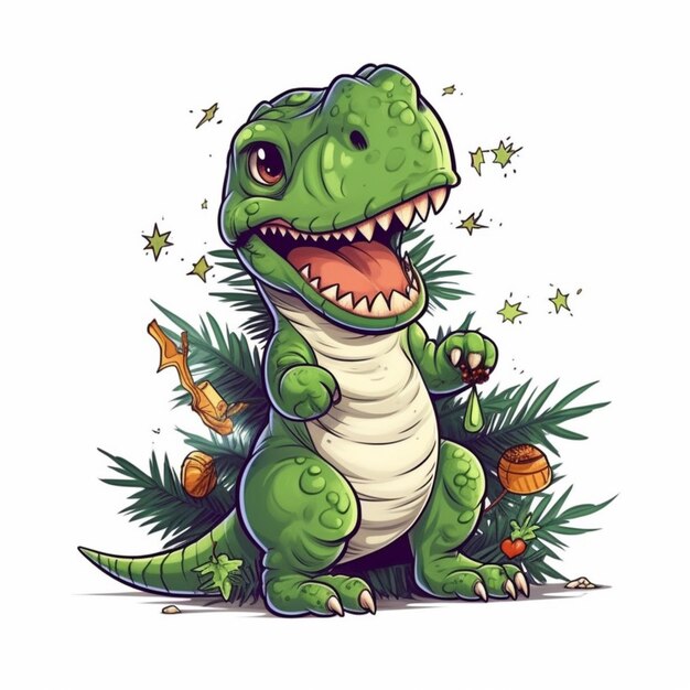 A cartoon dinosaur with a toothy grin and a green tail generative ai