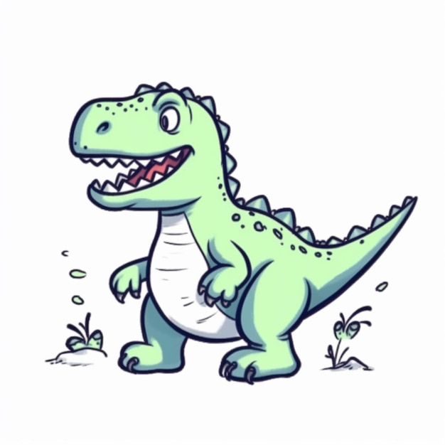 Photo cartoon dinosaur with a toothy grin standing in the grass generative ai