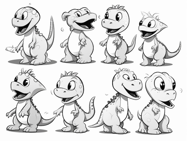 cartoon dinosaurs with different expressions and expressions for each character generative ai