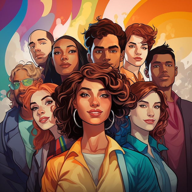 Cartoon Diversity inclusion and equality ethnicities world population painting illustration