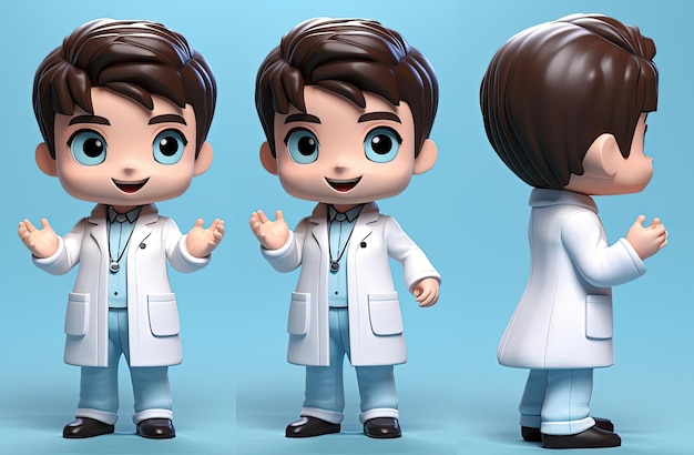 a cartoon doctor in brown gloves and a white coat in the style of kawaii