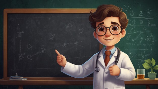 мультфильм о докторе, указывающем на доску с зеленым фоном