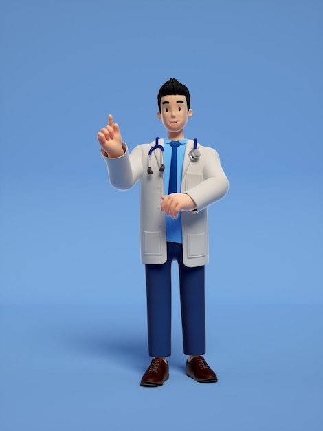 A cartoon of a doctor with a white coat on his chest.