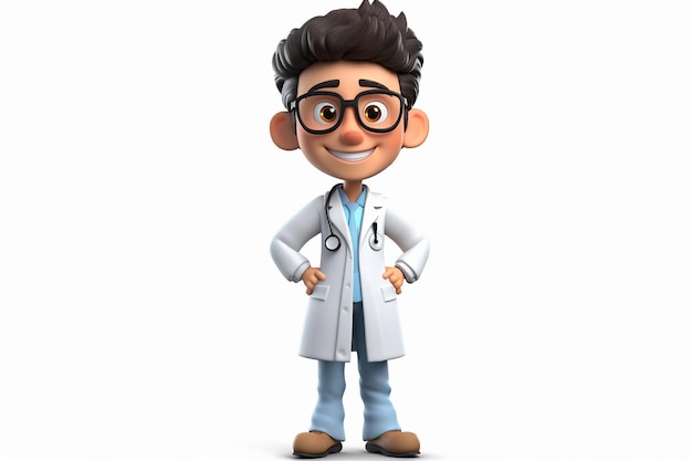 Cartoon doctor with a white coat and stethoscope. 3d rendering.