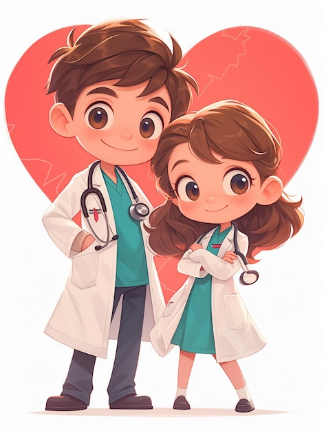 Photo cartoon doctors medical workers high quality photo created ai