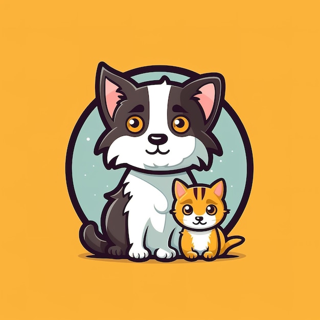 Cartoon dog and cat with a round frame