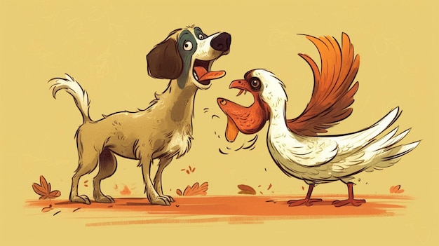 Foto un cane cartone animato e un pollo