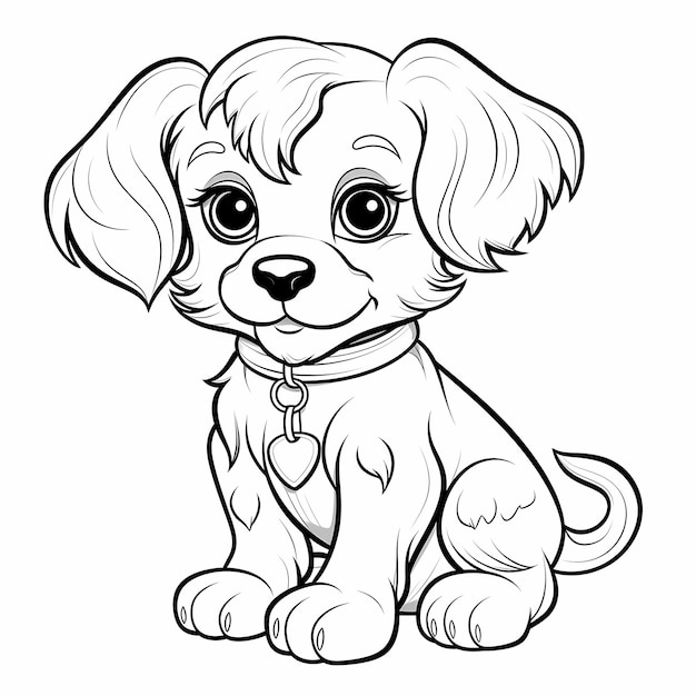 Photo cartoon of a dog children coloring book page