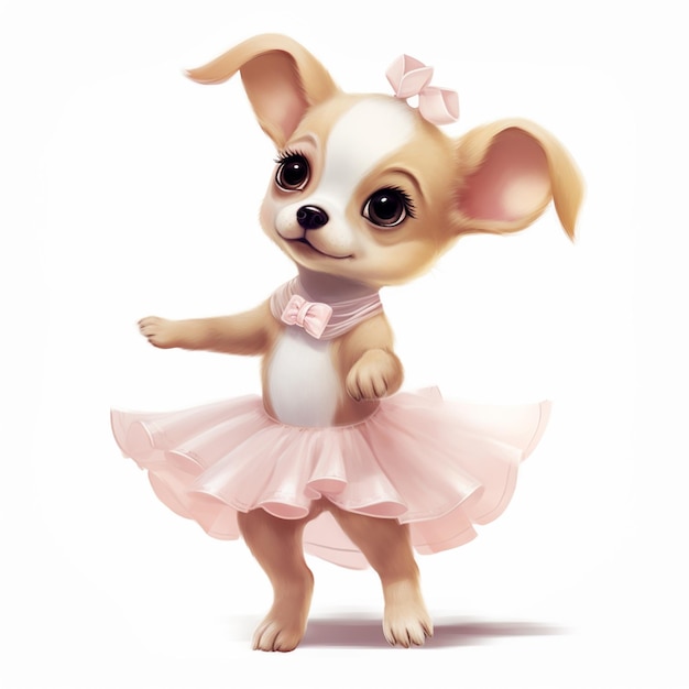 cartoon dog dressed in a pink tutu and a pink bow generative ai