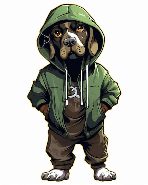 Cartoon dog in a hoodie and pants with a pair of scissors generative ai