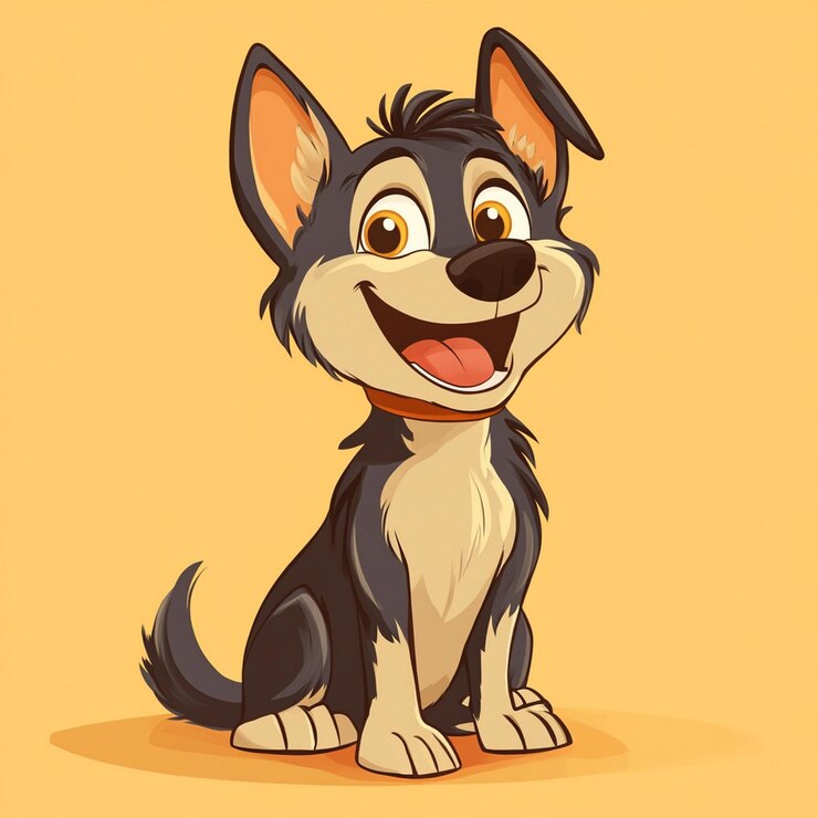 Photo a cartoon dog is standing in front of a yellow background