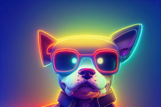 漫画の犬のネオンの明るい絵のロゴの明るいバナー