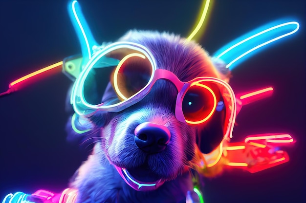 Cartoon dog neon bright picture logo bright banner