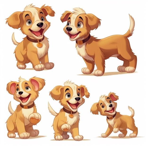 Cartoon dog poses with different expressions generative ai