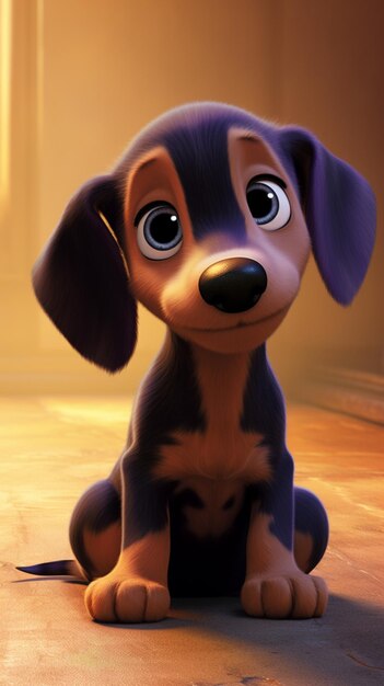 cartoon dog sitting on the floor with eyes wide open generative ai