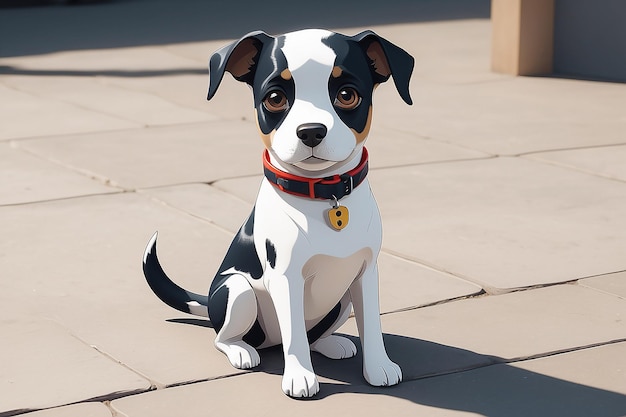 Cartoon dog sitting on the ground with a collar around its neck generative ai