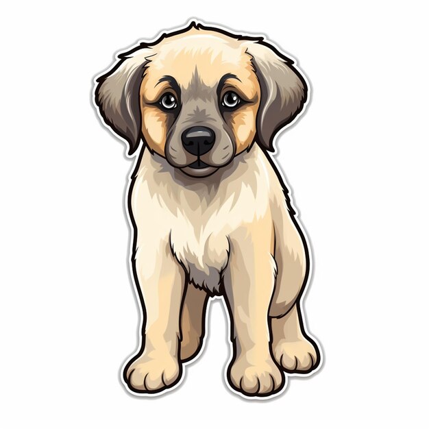 Photo cartoon dog sitting on a white background with a sad look generative ai