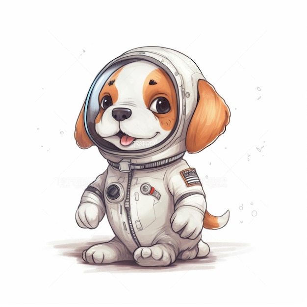 Cartoon dog in space suit sitting on the ground generative ai