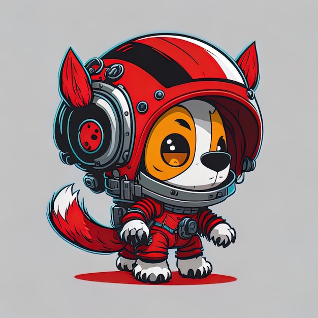 A cartoon dog in a space suit with a red tail and ears that say'space dog '