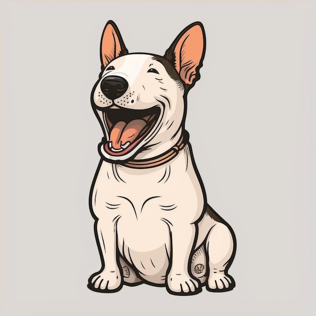 A cartoon dog that is laughing and has a white face and a brown nose.