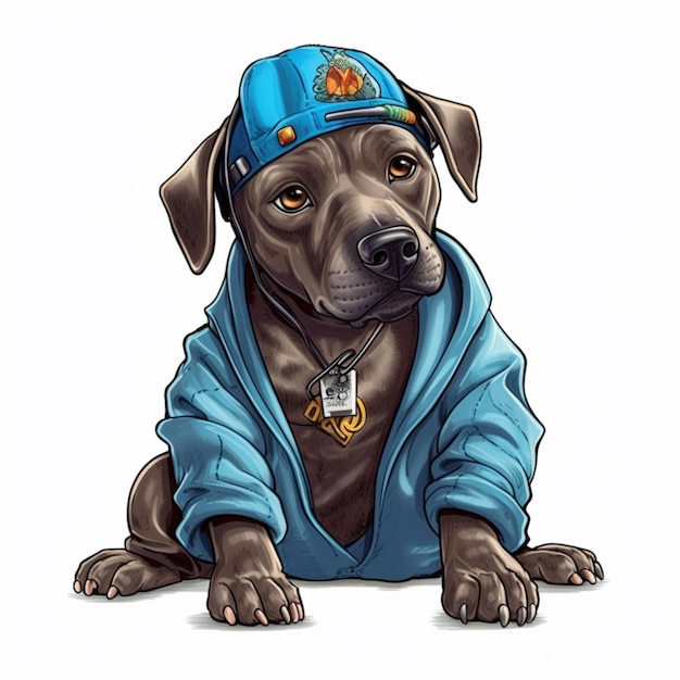 Cartoon dog wearing a blue hoodie and a blue cap generative ai