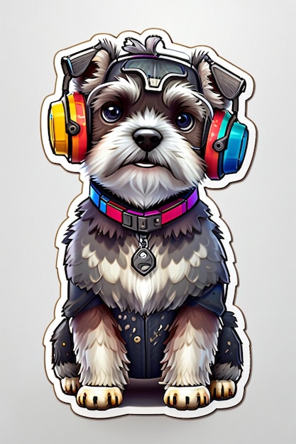 ヘッドフォンを着けている犬の漫画